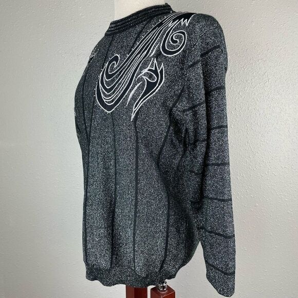 NWOT Terazzo Black and Metallic Silver Top Size M - Picture 3 of 7